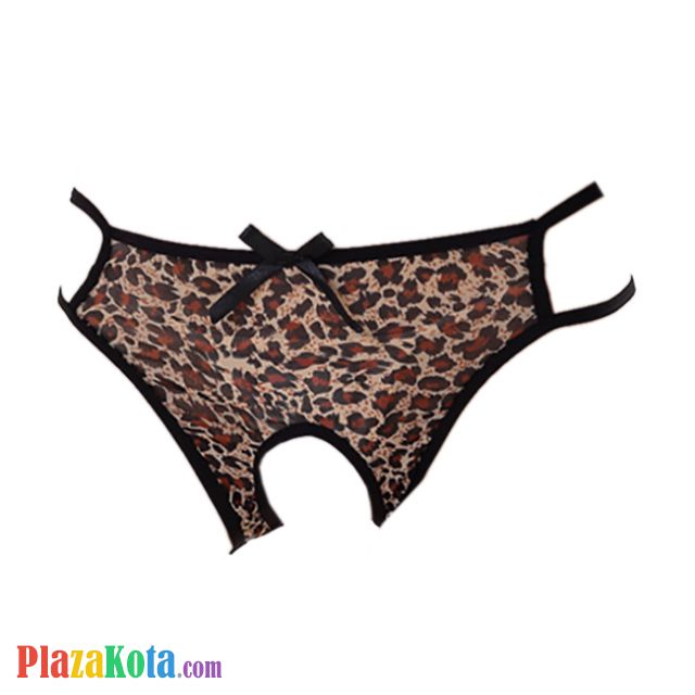 P588 - Celana Dalam Panties Hipster Macan Tutul Coklat Crotchless Tali 2 - Photo 1