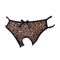 P588 - Celana Dalam Panties Hipster Macan Tutul Coklat, Crotchless, Tali 2