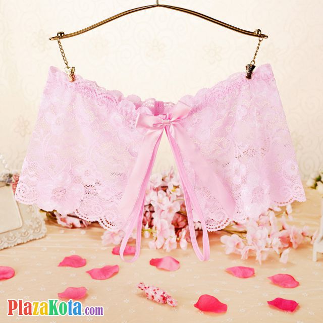 P590 - Celana Dalam Panties Boyshort Pink Transparan, Crotchless - Photo 1