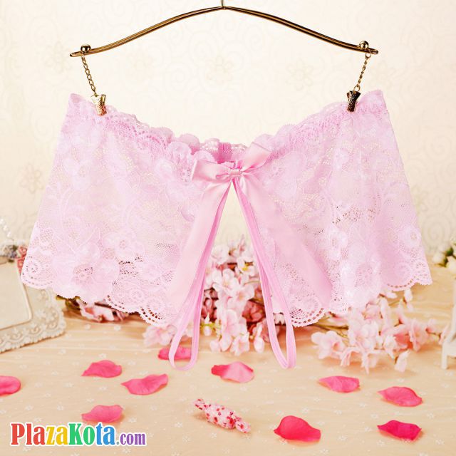 P590 - Celana Dalam Panties Boyshort Pink Transparan Crotchless - Photo 1