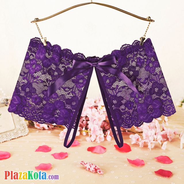 P591 - Celana Dalam Panties Boyshort Ungu Transparan Crotchless - Photo 1