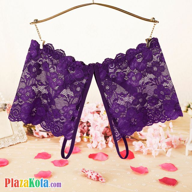 P591 - Celana Dalam Panties Boyshort Ungu Transparan Crotchless - Photo 2