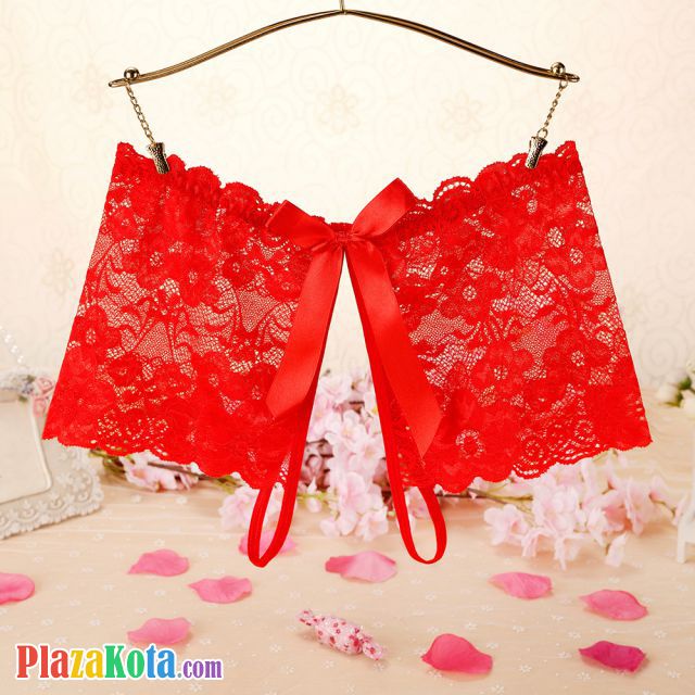 P592 - Celana Dalam Panties Boyshort Merah Transparan, Crotchless - Photo 1