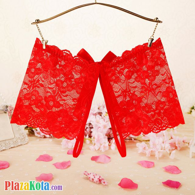 P592 - Celana Dalam Panties Boyshort Merah Transparan Crotchless - Photo 2