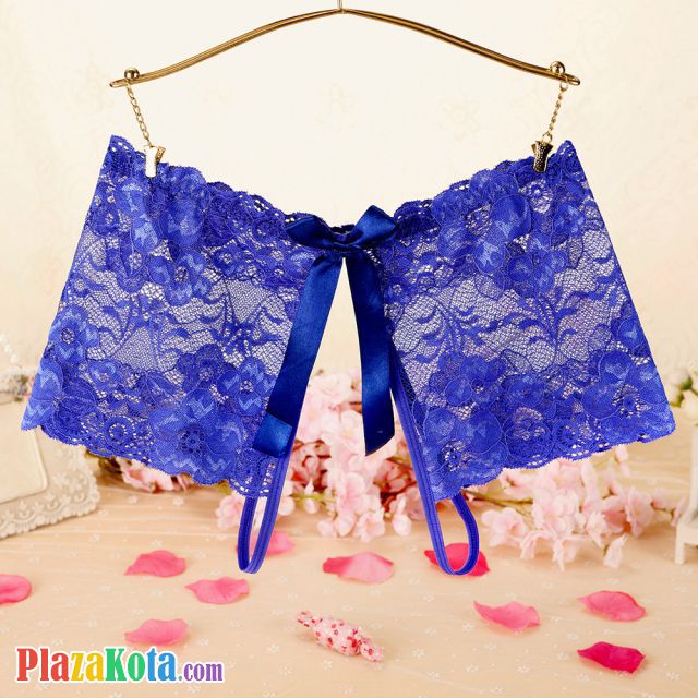 P595 - Celana Dalam Panties Boyshort Biru Transparan Crotchless - Photo 1