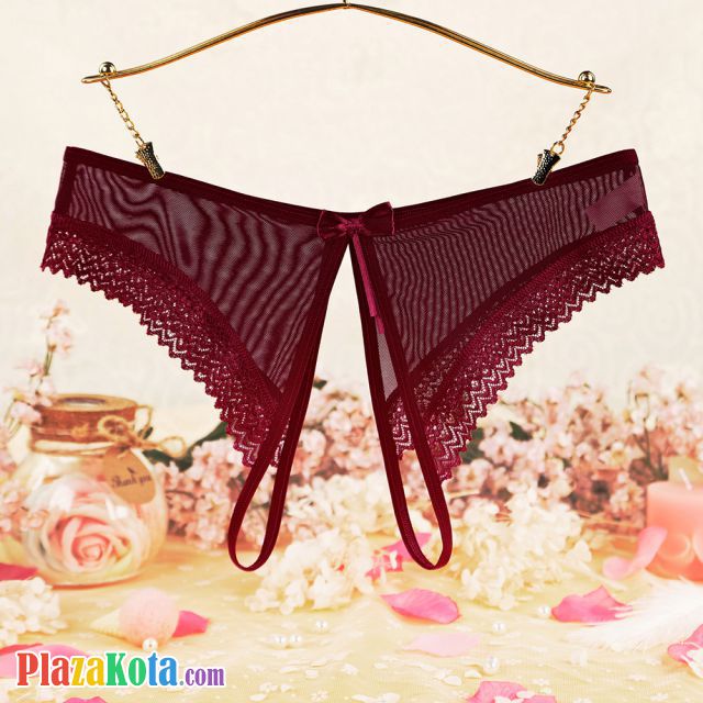 P597 - Celana Dalam Panties Hipster Marun Transparan Crotchless - Photo 1