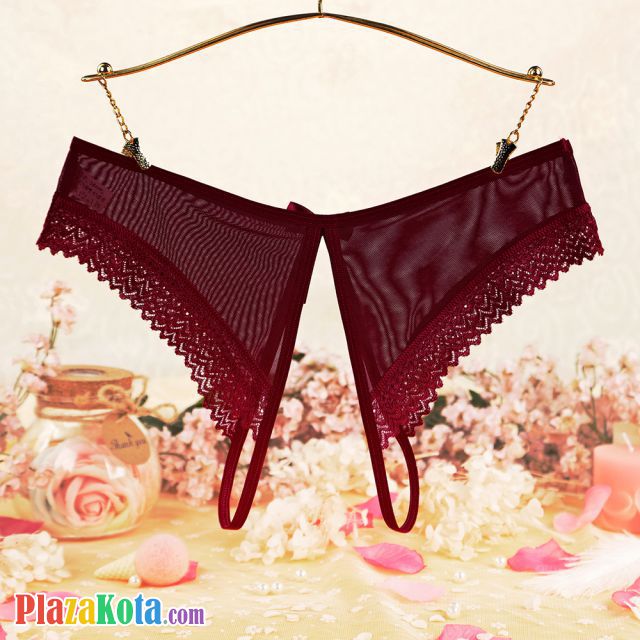 P597 - Celana Dalam Panties Hipster Marun Transparan Crotchless - Photo 2