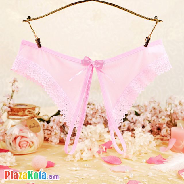 P599 - Celana Dalam Panties Hipster Pink Transparan, Crotchless - Photo 1