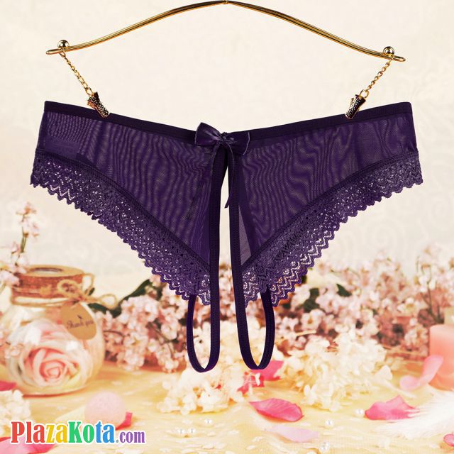 P600 - Celana Dalam Panties Hipster Ungu Transparan Crotchless - Photo 1