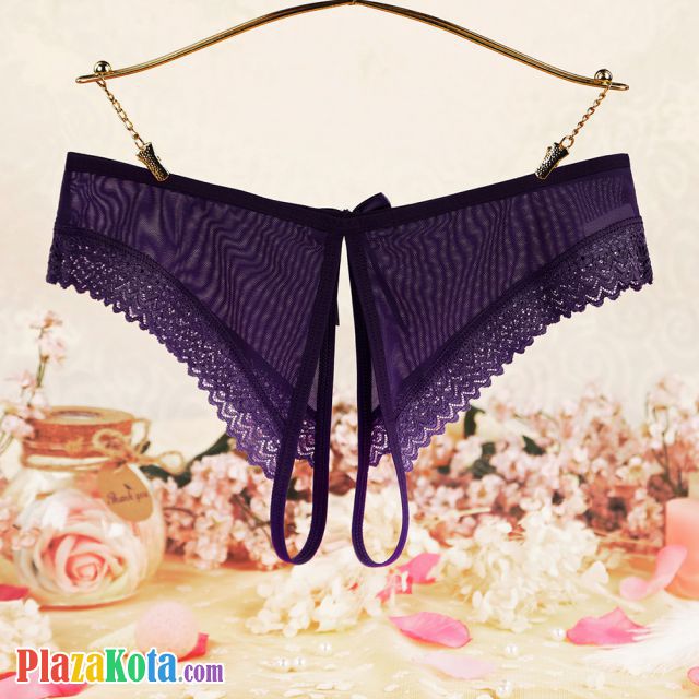 P600 - Celana Dalam Panties Hipster Ungu Transparan Crotchless - Photo 2