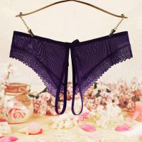 P600 - Celana Dalam Panties Hipster Ungu Transparan Crotchless - 2