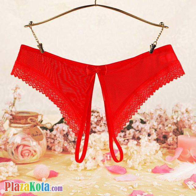 P601 - Celana Dalam Panties Hipster Merah Transparan Crotchless - Photo 1