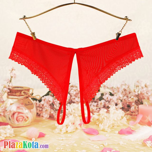 P601 - Celana Dalam Panties Hipster Merah Transparan Crotchless - Photo 2