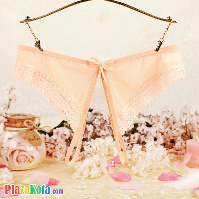 P603 - Celana Dalam Panties Hipster Krem Transparan Crotchless - Photo 1