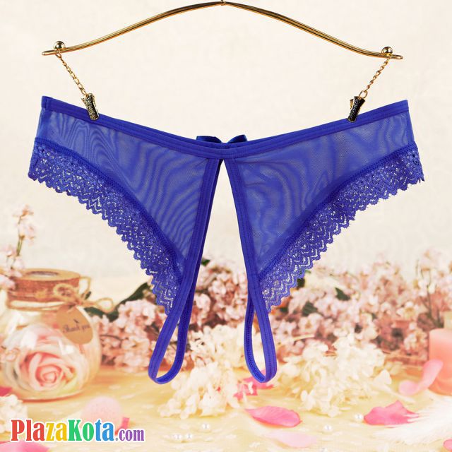 P604 - Celana Dalam Panties Hipster Biru Transparan, Crotchless - Photo 2