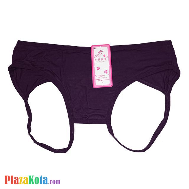 P607 - Celana Dalam Panties Hipster Ungu Crotchless Terbuka Belakang - Photo 1