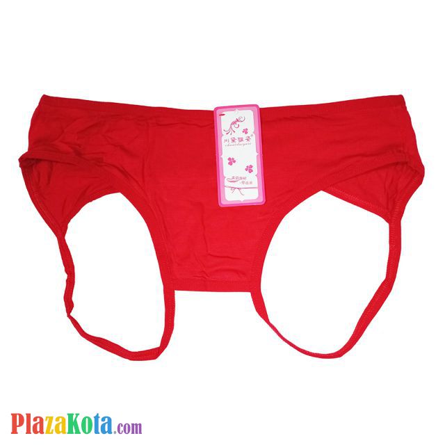 P608 - Celana Dalam Panties Hipster Merah, Crotchless, Terbuka Belakang - Photo 1