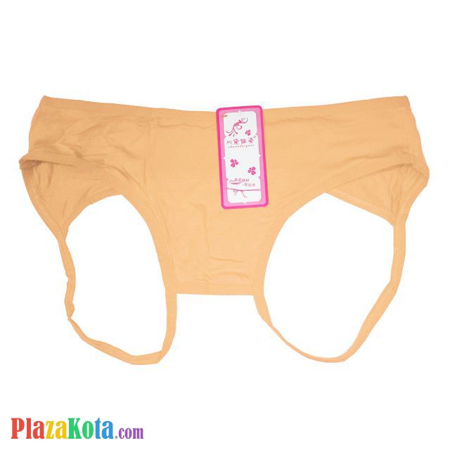 P609 - Celana Dalam Panties Hipster Krem Crotchless Terbuka Belakang - Photo 1