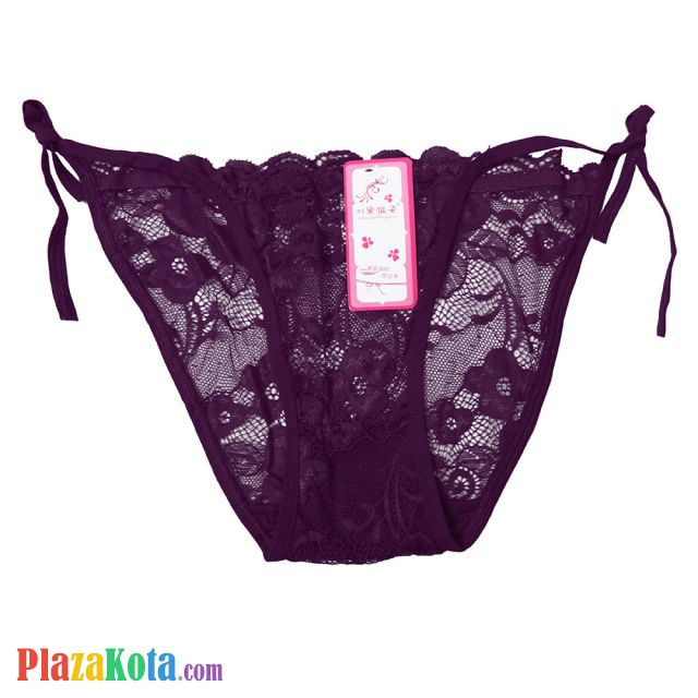 P612 - Celana Dalam Panties Thong Ungu Transparan Ikat Samping - Photo 1