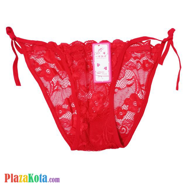P613 - Celana Dalam Panties Thong Merah Transparan, Ikat Samping - Photo 1