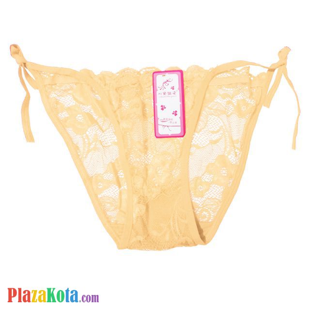 P615 - Celana Dalam Panties Thong Krem Transparan Ikat Samping - Photo 1