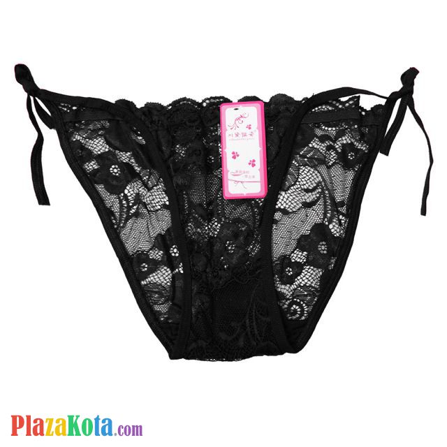 P616 - Celana Dalam Panties Thong Hitam Transparan Ikat Samping - Photo 1