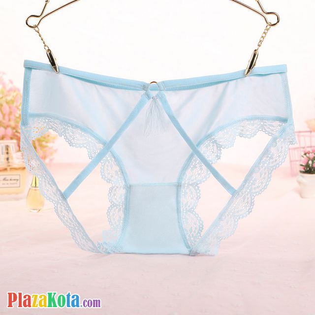 P621 - Celana Dalam Panties Hipster Biru Transparan Renda Terbuka Belakang - Photo 1