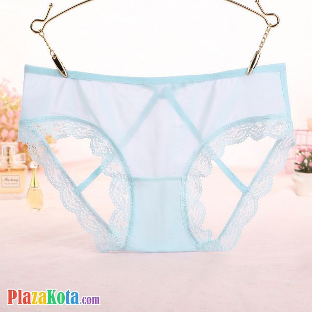 P621 - Celana Dalam Panties Hipster Biru Transparan Renda Terbuka Belakang - Photo 2