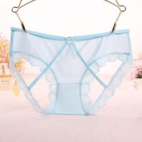 P621 - Celana Dalam Panties Hipster Biru Transparan Renda Terbuka Belakang