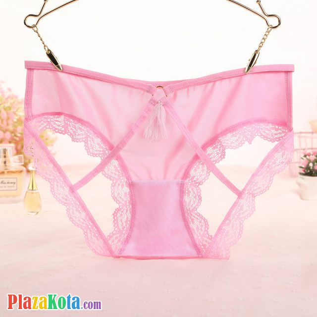 P623 - Celana Dalam Panties Hipster Pink Transparan Renda Terbuka Belakang - Photo 1