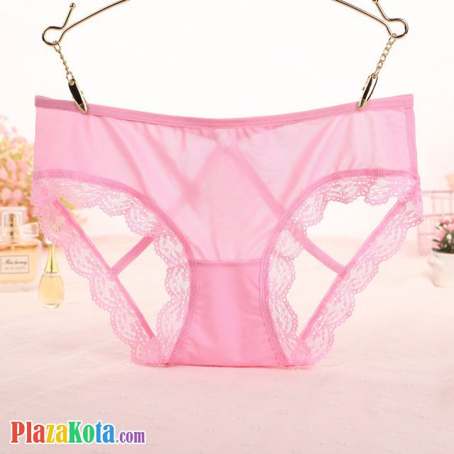 P623 - Celana Dalam Panties Hipster Pink Transparan Renda Terbuka Belakang - Photo 2