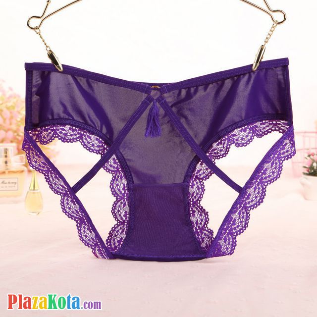 P624 - Celana Dalam Panties Hipster Ungu Transparan Renda Terbuka Belakang - Photo 1