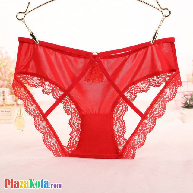 P625 - Celana Dalam Panties Hipster Merah Transparan Renda Terbuka Belakang - Photo 1