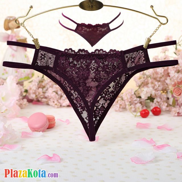 P626 - Celana Dalam Panties Hipster Marun Transparan Crotchless Tali 2 - Photo 2