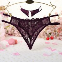 P626 - Celana Dalam Panties Hipster Marun Transparan Crotchless Tali 2