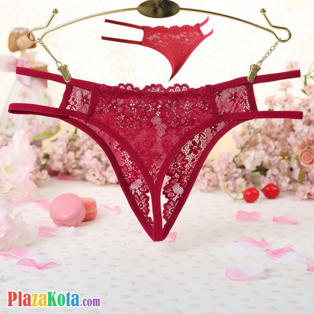 P627 - Celana Dalam Panties Hipster Merah Transparan Crotchless Tali 2 - Photo 2