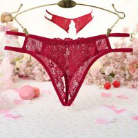 P627 - Celana Dalam Panties Hipster Merah Transparan Crotchless Tali 2