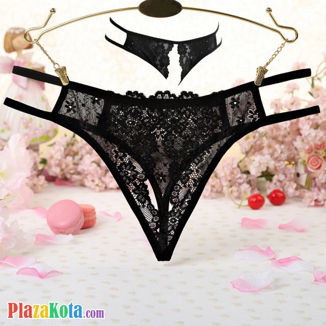 P628 - Celana Dalam Panties Hipster Hitam Transparan Crotchless Tali 2 - Photo 1