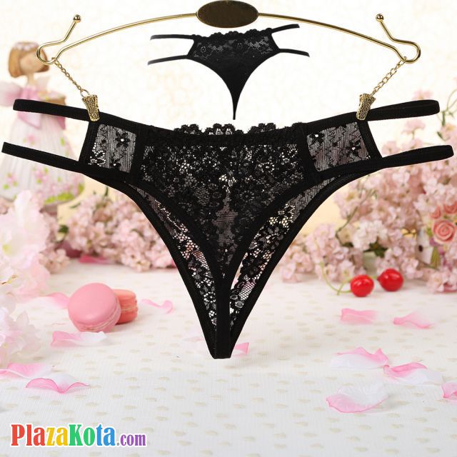 P628 - Celana Dalam Panties Hipster Hitam Transparan Crotchless Tali 2 - Photo 2