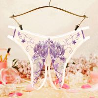 P629 - Celana Dalam Panties Hipster Putih Transparan Crotchless Bordir Bunga Tali 2