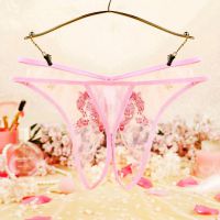 P630 - Celana Dalam Panties Hipster Pink, Crotchless, Bordir Bunga, Tali 2 - 2