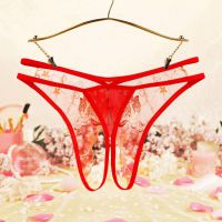 P632 - Celana Dalam Panties Hipster Merah Transparan Crotchless Bordir Bunga Tali 2 - 2