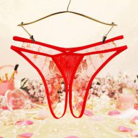 P632 - Celana Dalam Panties Hipster Merah Transparan Crotchless Bordir Bunga Tali 2 - Thumbnail 2