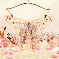 P634 - Celana Dalam Panties Hipster Krem Transparan Crotchless Bordir Bunga Tali 2