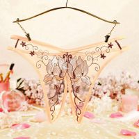 P634 - Celana Dalam Panties Hipster Krem Transparan Crotchless Bordir Bunga Tali 2