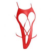 L1280 - Baju Tidur Lingerie Teddy Bodysuit Dress Merah Transparan Open Cup