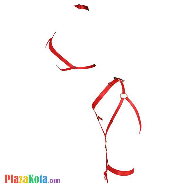 B354 - Bra Set Bralette Halter Open Cup Merah Celana Dalam Crotchless Gelang Wristband - Photo 2