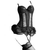 L1287 - Baju Tidur Lingerie Bustier Corset Dress Hitam Transparan Bra Kawat Cup Busa Garter Strap Stocking