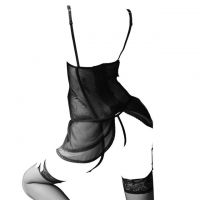 L1287 - Baju Tidur Lingerie Bustier Corset Dress Hitam Transparan Bra Kawat Cup Busa Garter Strap Stocking - Thumbnail 2