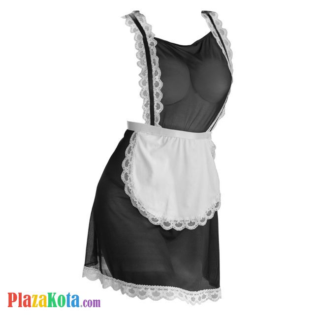 L1288 - Lingerie Costume Cosplay Maid Waitress Pelayan Tali Silang Hitam Transparan - Photo 1